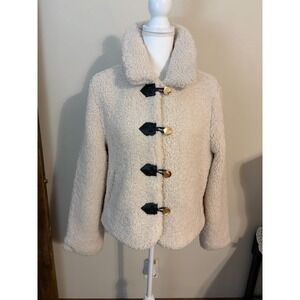 Zara Faux Shearling Toggle Jacket Cream Coat Gold Button Closure Size S Womens